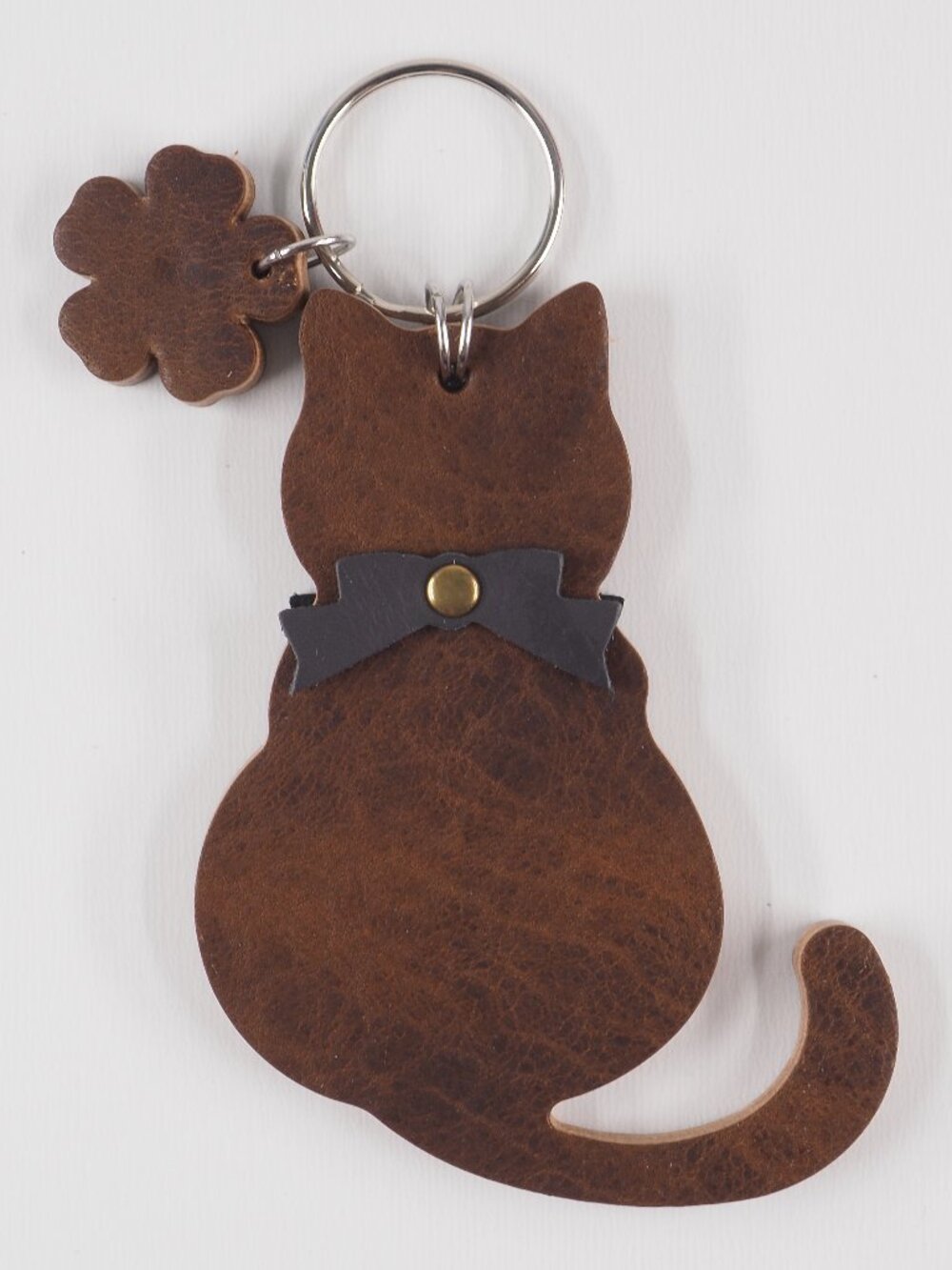 Handmade Cat Kat bow Leather bag charm fob keychain 010